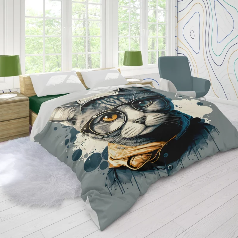 Cute Hand-Drawn Pop Art Cat Duvet Cover