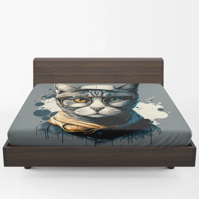 Cute Hand-Drawn Pop Art Cat Fitted Sheet 1