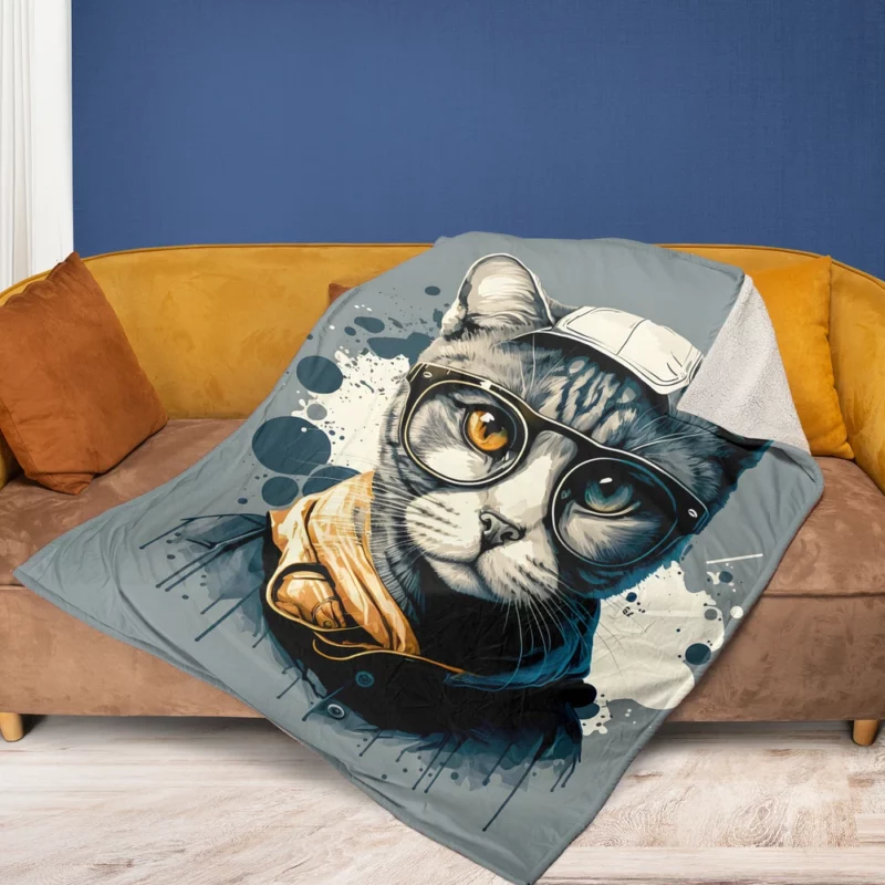 Cute Hand-Drawn Pop Art Cat Fleece Blanket 1