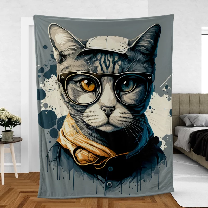 Cute Hand-Drawn Pop Art Cat Fleece Blanket