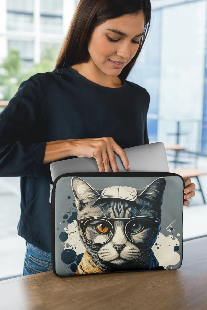 Cute Hand-Drawn Pop Art Cat Laptop Sleeve 1