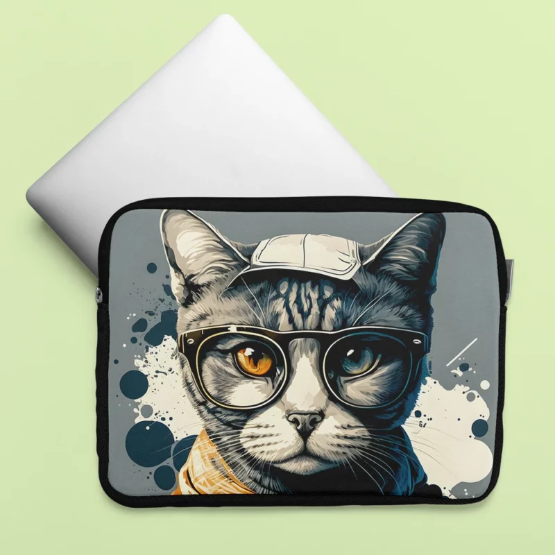 Cute Hand-Drawn Pop Art Cat Laptop Sleeve