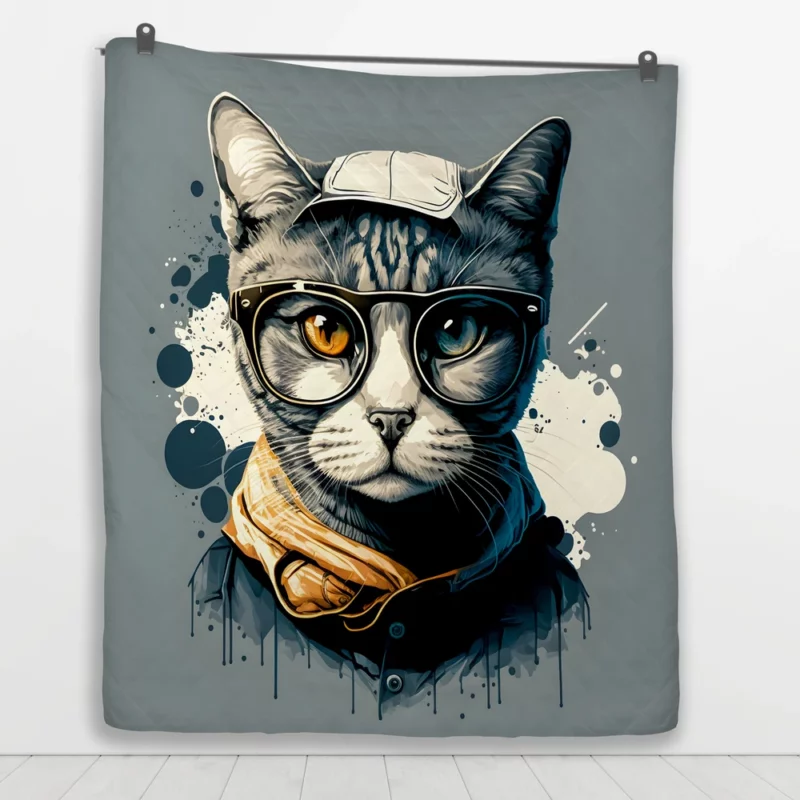 Cute Hand-Drawn Pop Art Cat Quilt Blanket 1