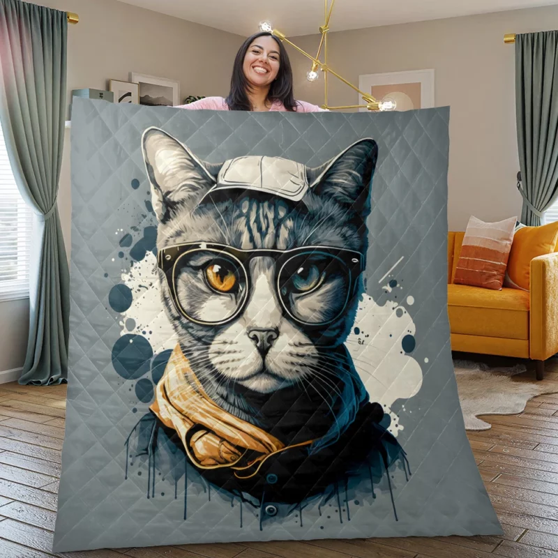 Cute Hand-Drawn Pop Art Cat Quilt Blanket