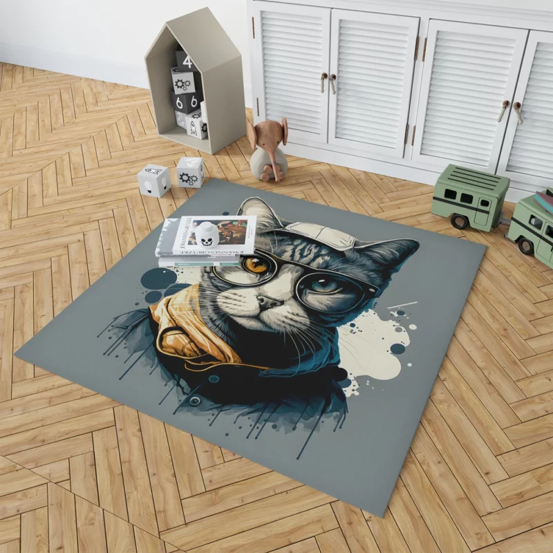 Cute Hand-Drawn Pop Art Cat Rug 1