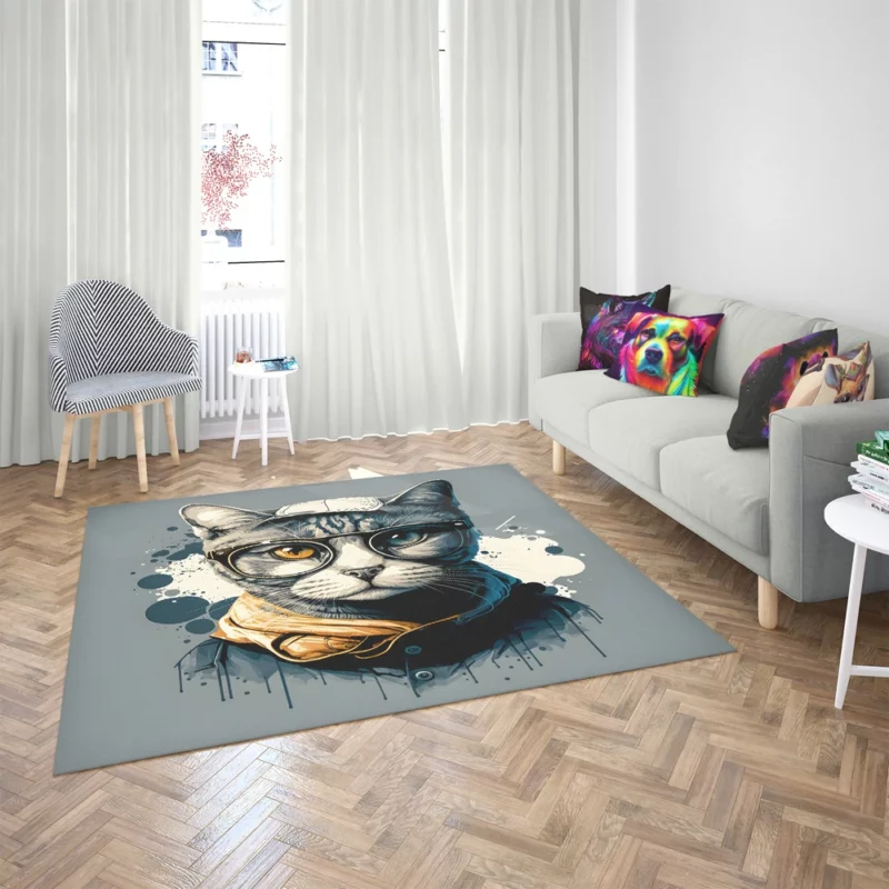 Cute Hand-Drawn Pop Art Cat Rug 2