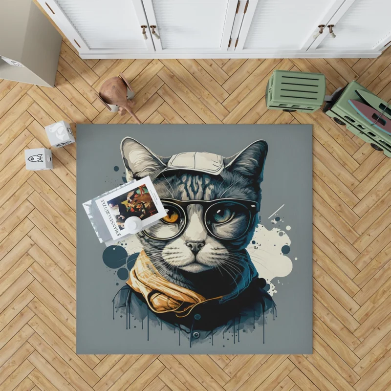 Cute Hand-Drawn Pop Art Cat Rug