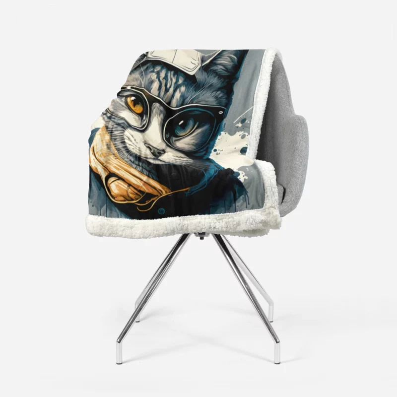 Cute Hand-Drawn Pop Art Cat Sherpa Fleece Blanket 1