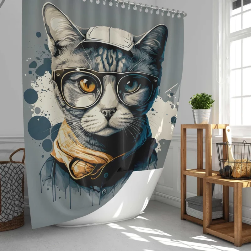 Cute Hand-Drawn Pop Art Cat Shower Curtain