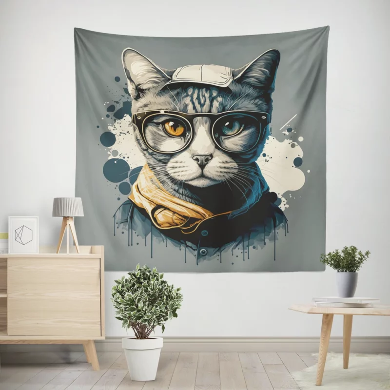 Cute Hand-Drawn Pop Art Cat Wall Tapestry