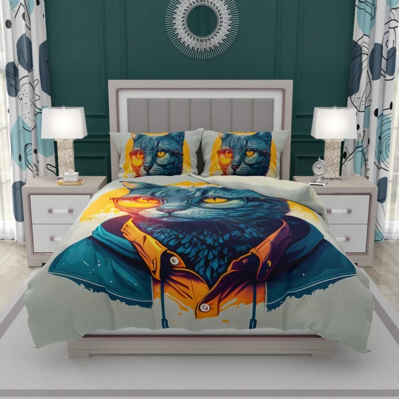 Cute Hipster Pop Art Cat Bedding Set 1