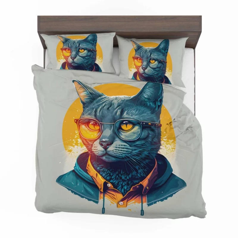 Cute Hipster Pop Art Cat Bedding Set 2