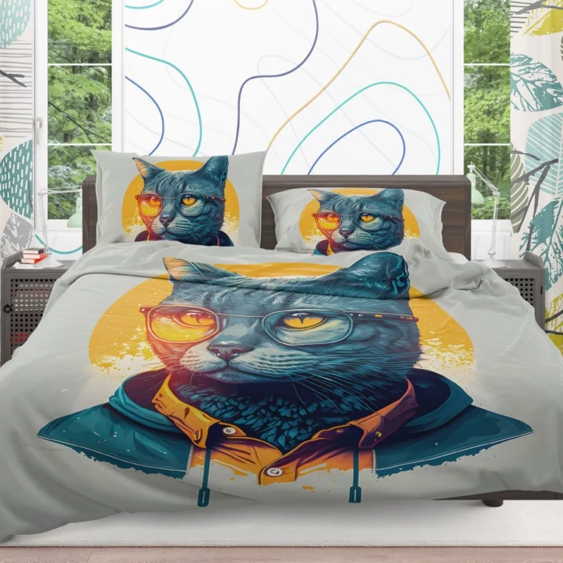 Cute Hipster Pop Art Cat Bedding Set