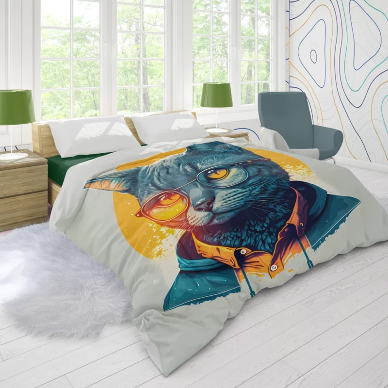 Cute Hipster Pop Art Cat Duvet Cover