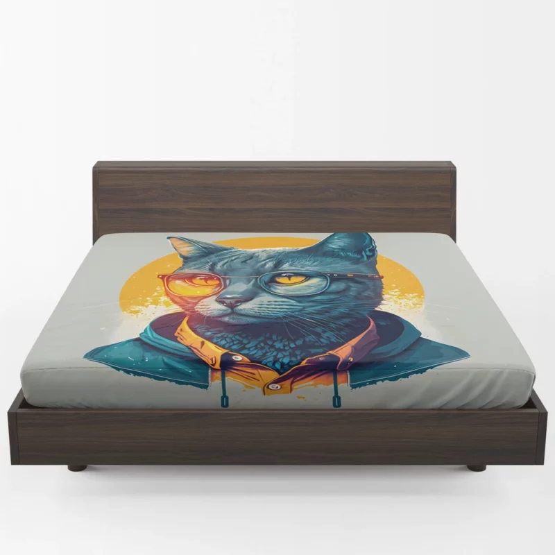 Cute Hipster Pop Art Cat Fitted Sheet 1