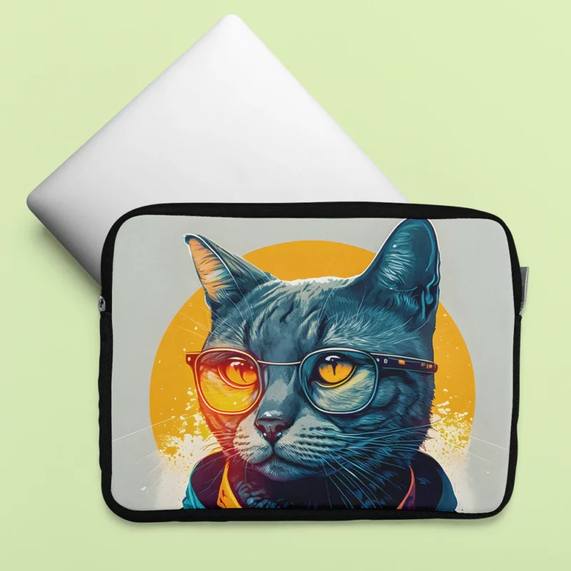 Cute Hipster Pop Art Cat Laptop Sleeve