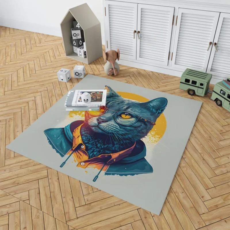 Cute Hipster Pop Art Cat Rug 1