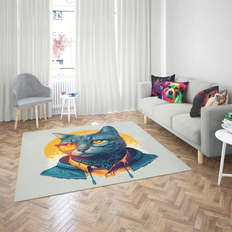 Cute Hipster Pop Art Cat Rug 2