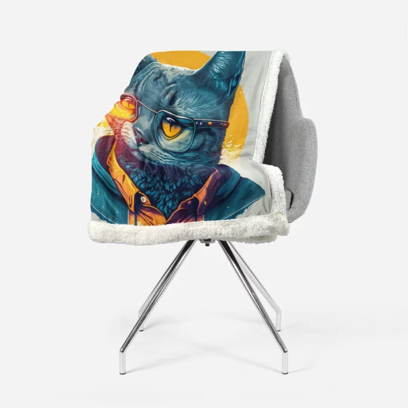 Cute Hipster Pop Art Cat Sherpa Fleece Blanket 1