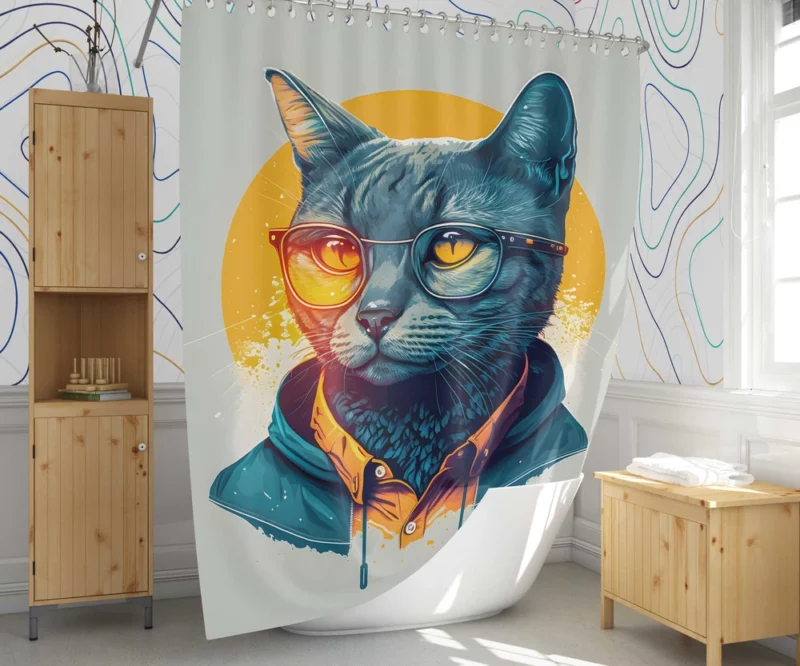 Cute Hipster Pop Art Cat Shower Curtain 1