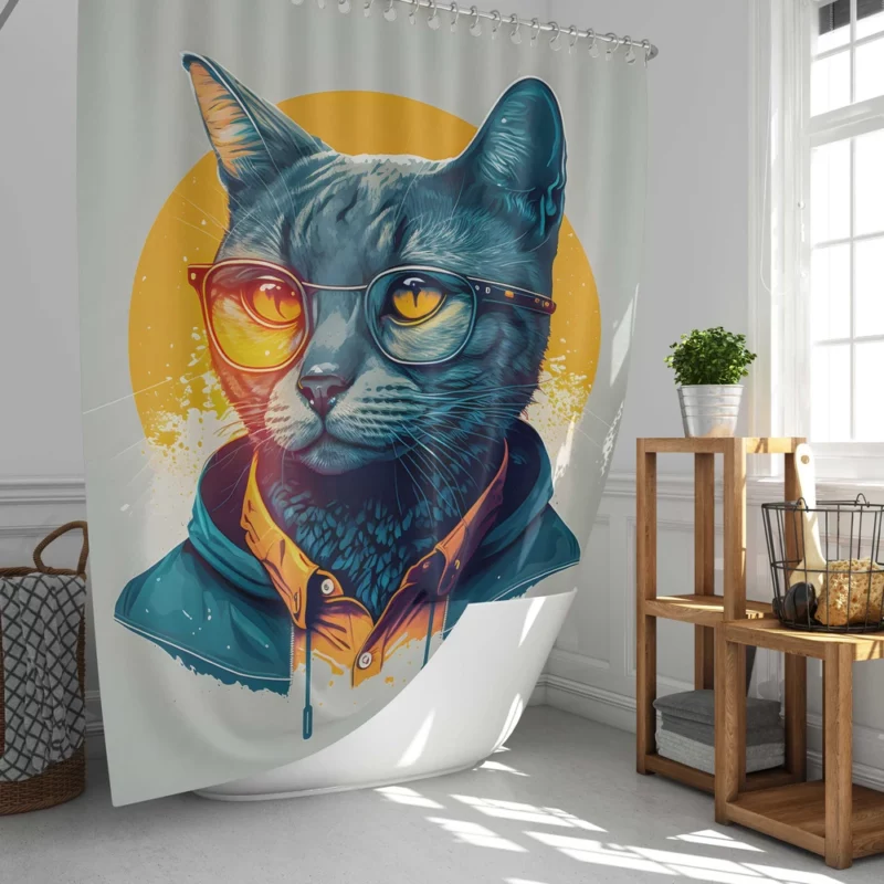 Cute Hipster Pop Art Cat Shower Curtain