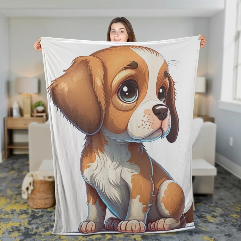 Cute Puppy Dog Portrait Print Fleece Blanket 2
