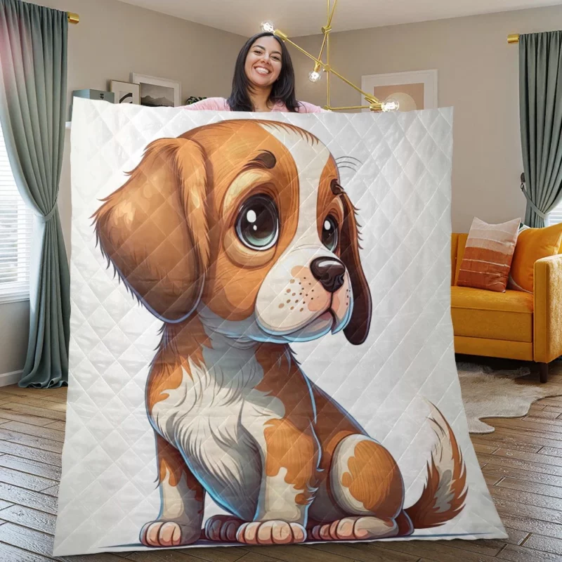 Cute Puppy Dog Portrait Print Quilt Blanket