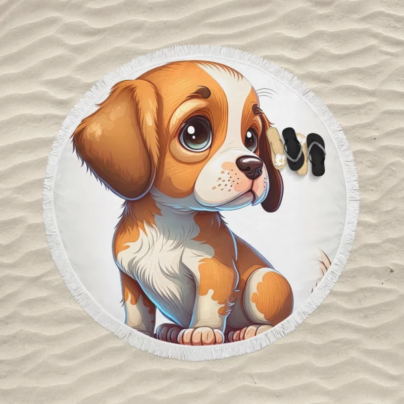 Cute Puppy Dog Portrait Print Round Beach Towel