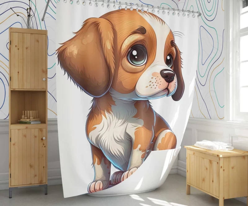 Cute Puppy Dog Portrait Print Shower Curtain 1