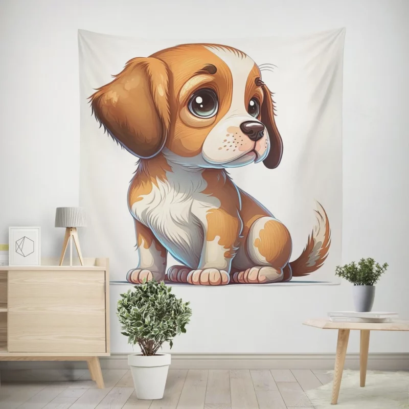 Cute Puppy Dog Portrait Print Wall Tapestry