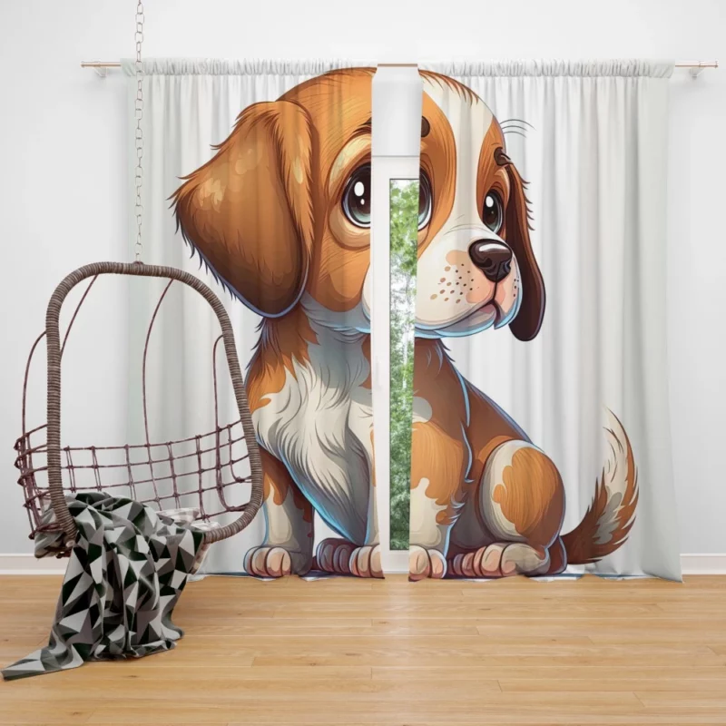 Cute Puppy Dog Portrait Print Window Curtain