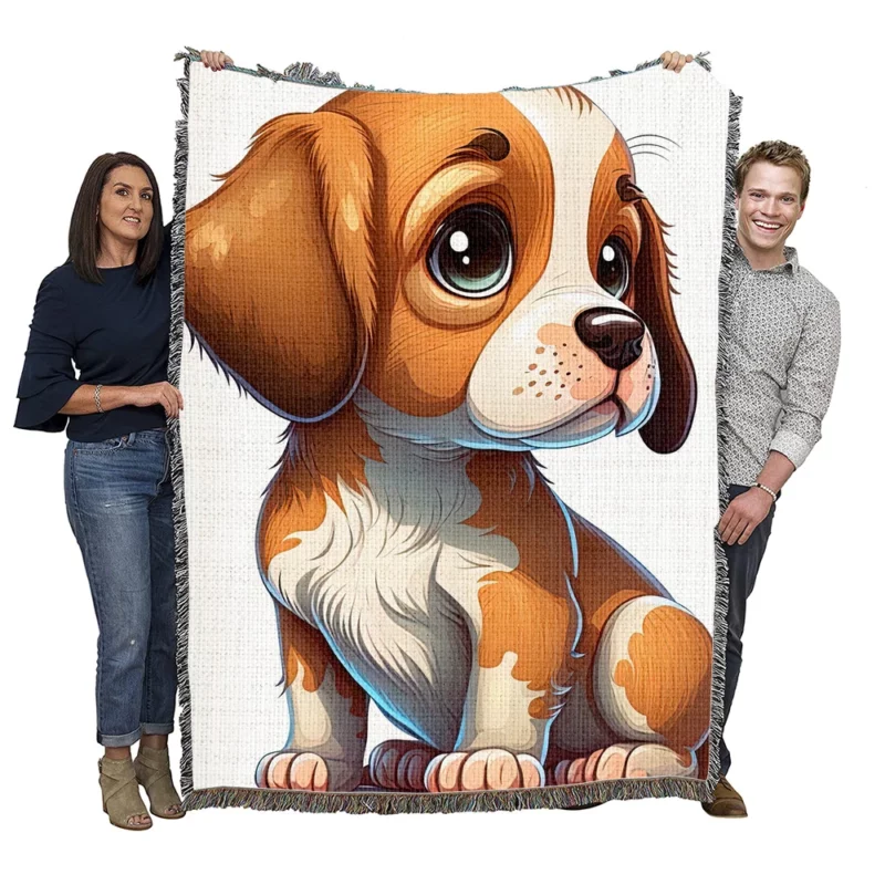 Cute Puppy Dog Portrait Print Woven Blanket