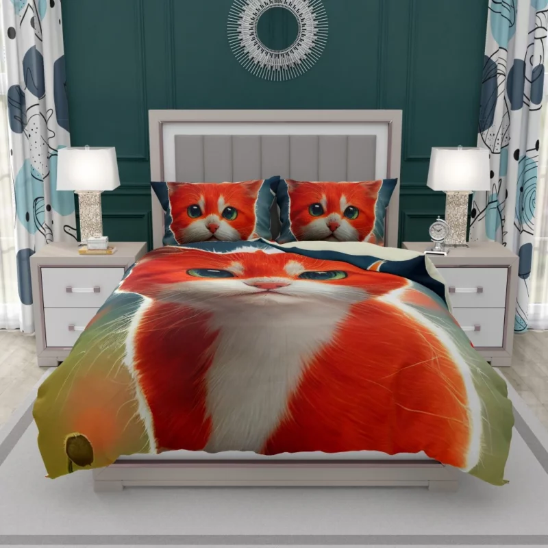 Cute Red and White Cat Bedding Set 1