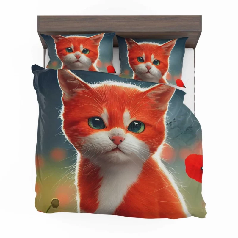 Cute Red and White Cat Bedding Set 2