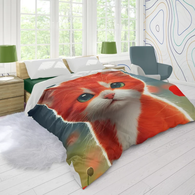 Cute Red and White Cat Duvet Cover