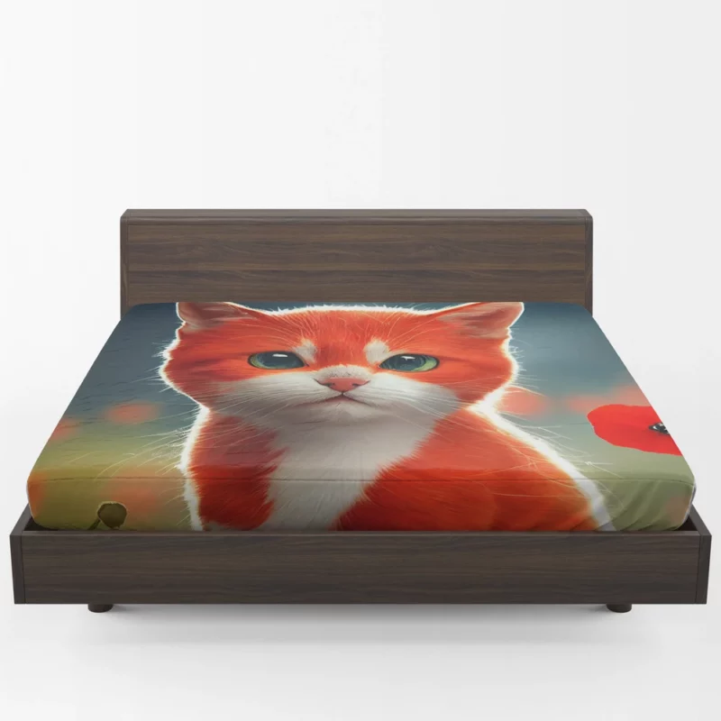 Cute Red and White Cat Fitted Sheet 1