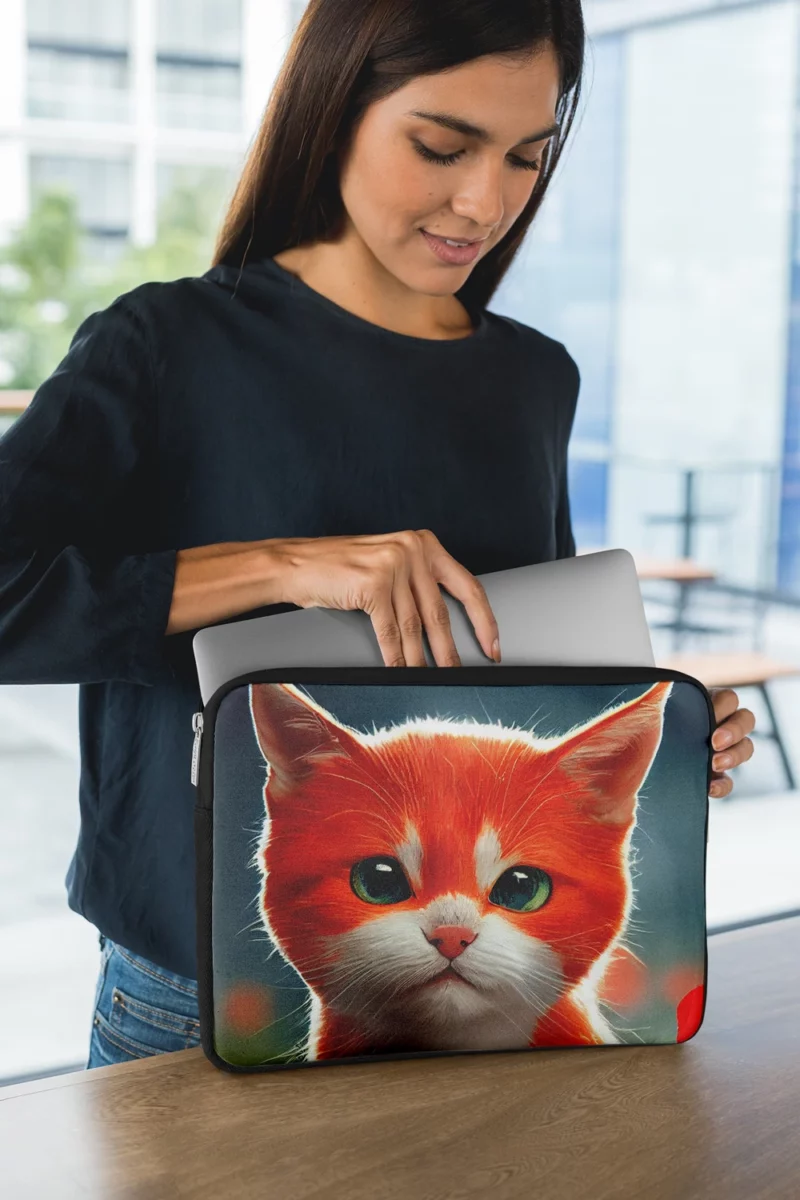 Cute Red and White Cat Laptop Sleeve 1