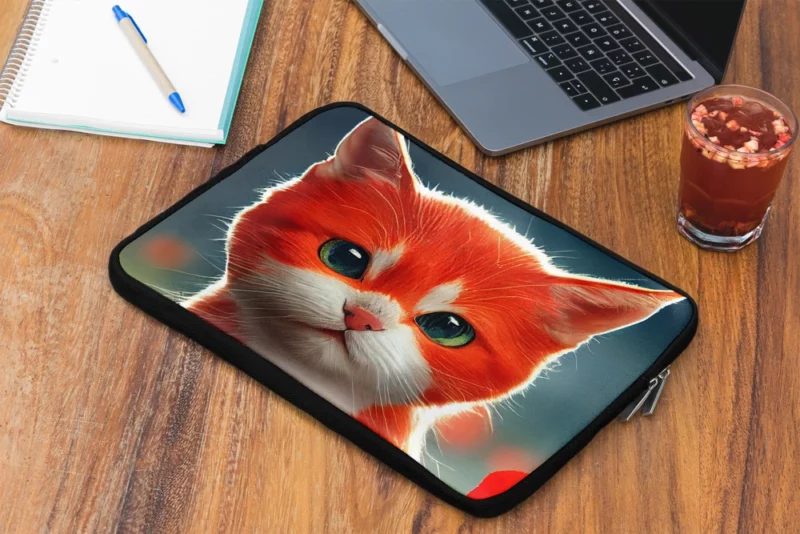 Cute Red and White Cat Laptop Sleeve 2