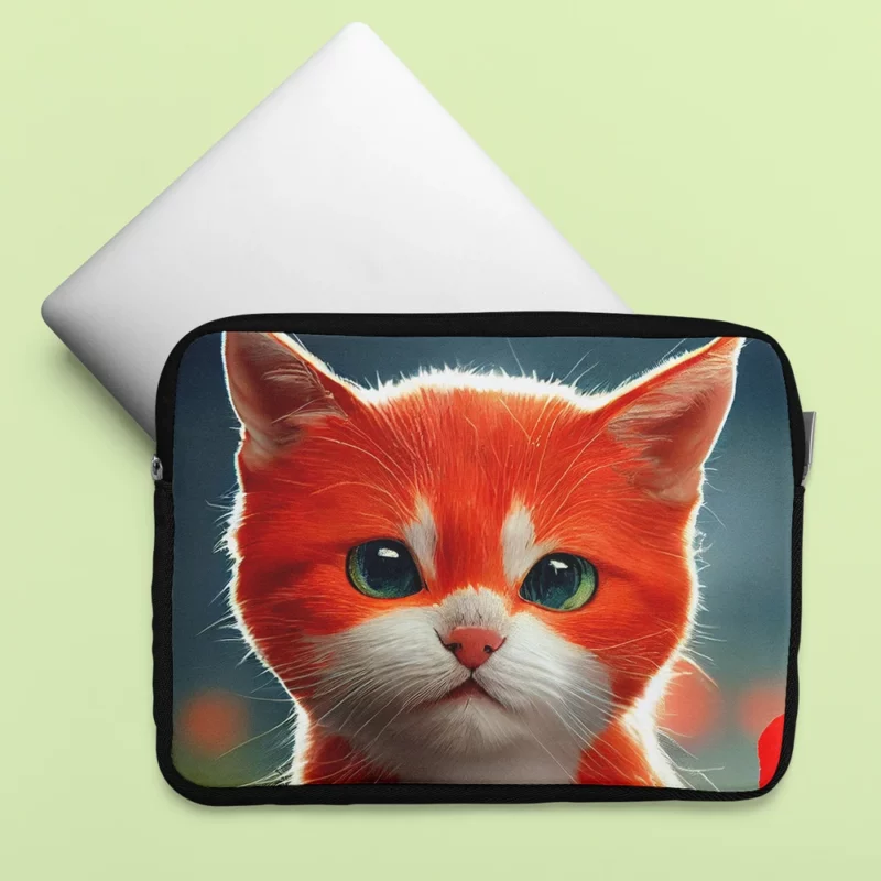 Cute Red and White Cat Laptop Sleeve