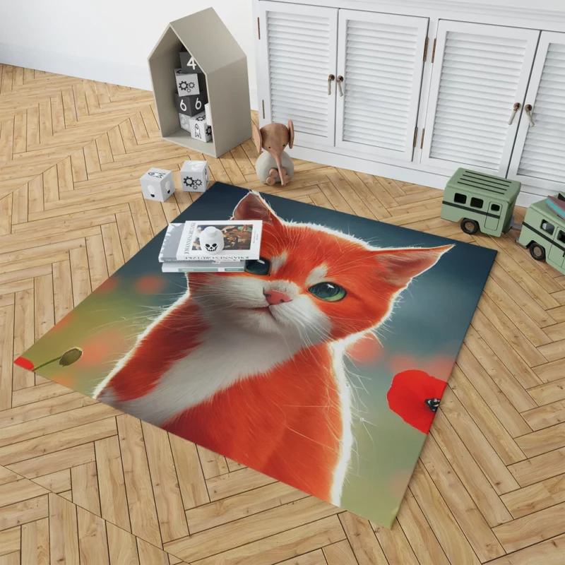 Cute Red and White Cat Rug 1