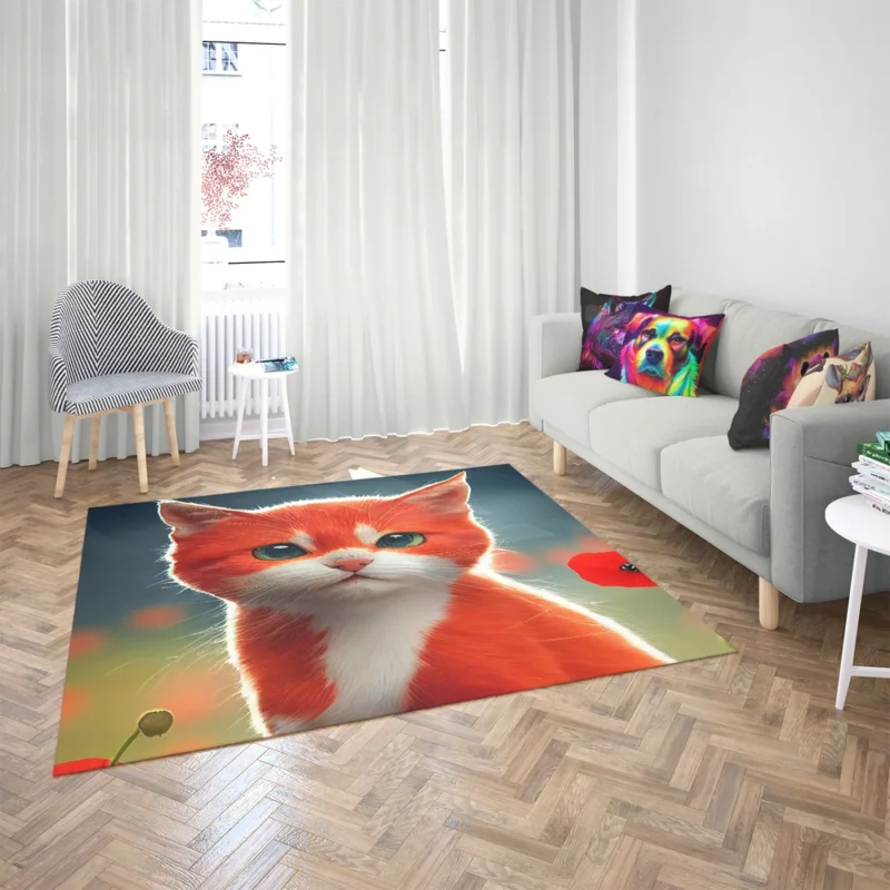 Cute Red and White Cat Rug 2