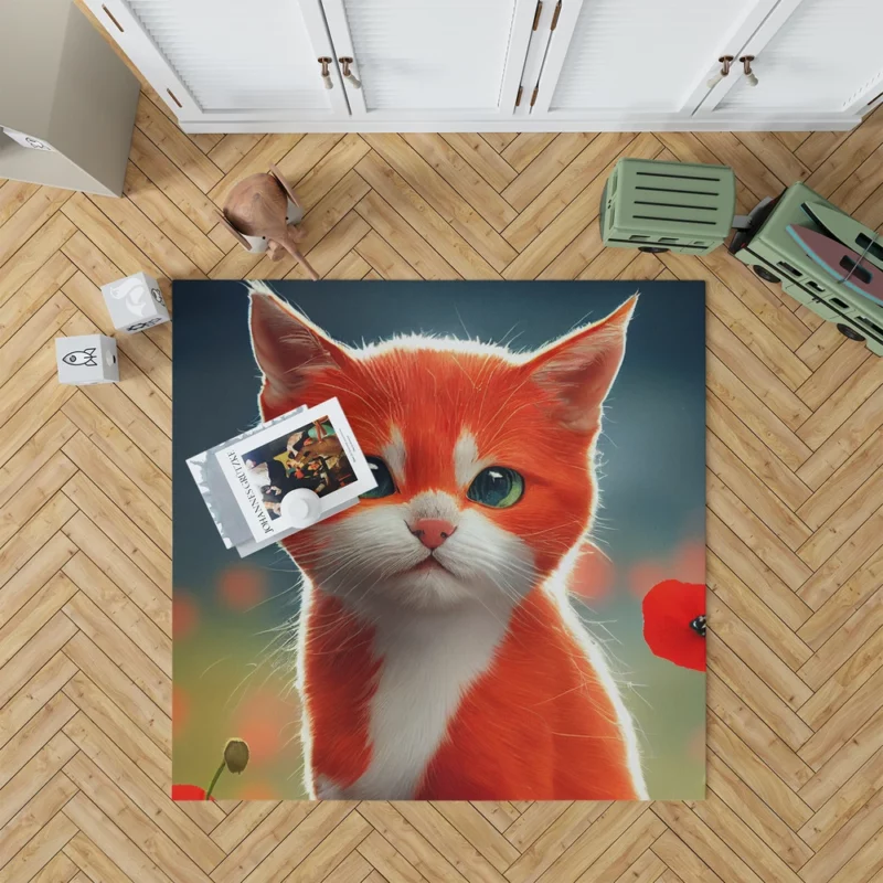 Cute Red and White Cat Rug