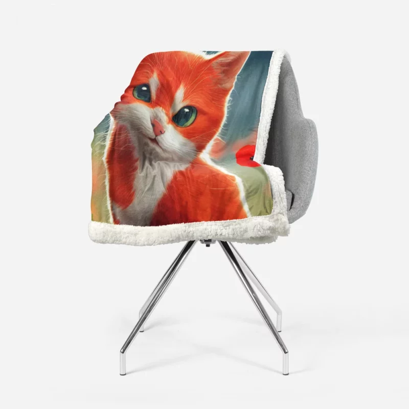 Cute Red and White Cat Sherpa Fleece Blanket 1