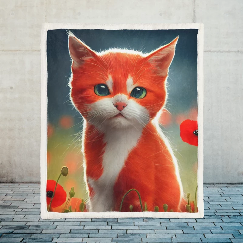 Cute Red and White Cat Sherpa Fleece Blanket