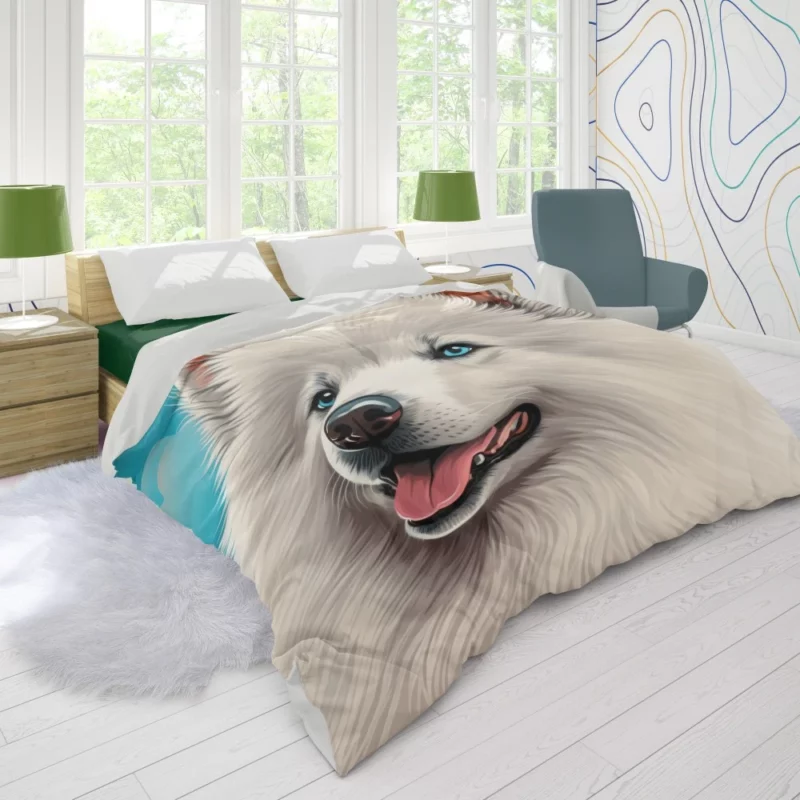 Cute Samoyed Dog Figurine Duvet Cover