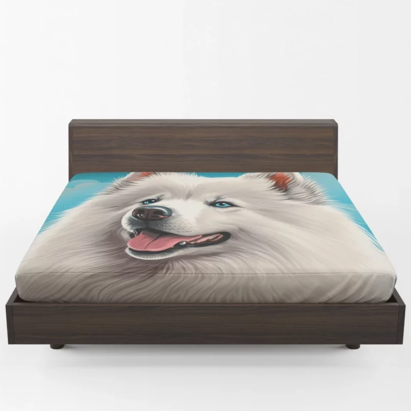 Cute Samoyed Dog Figurine Fitted Sheet 1