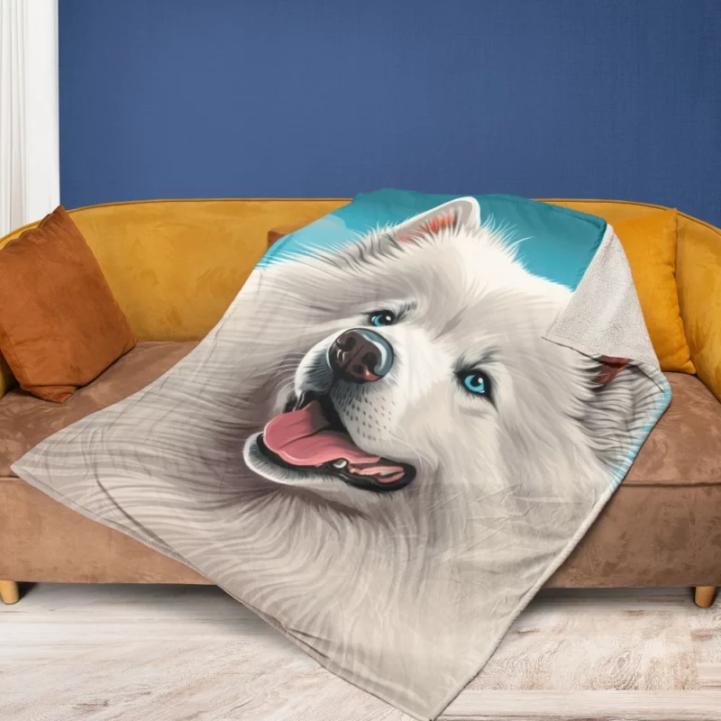 Cute Samoyed Dog Figurine Fleece Blanket 1