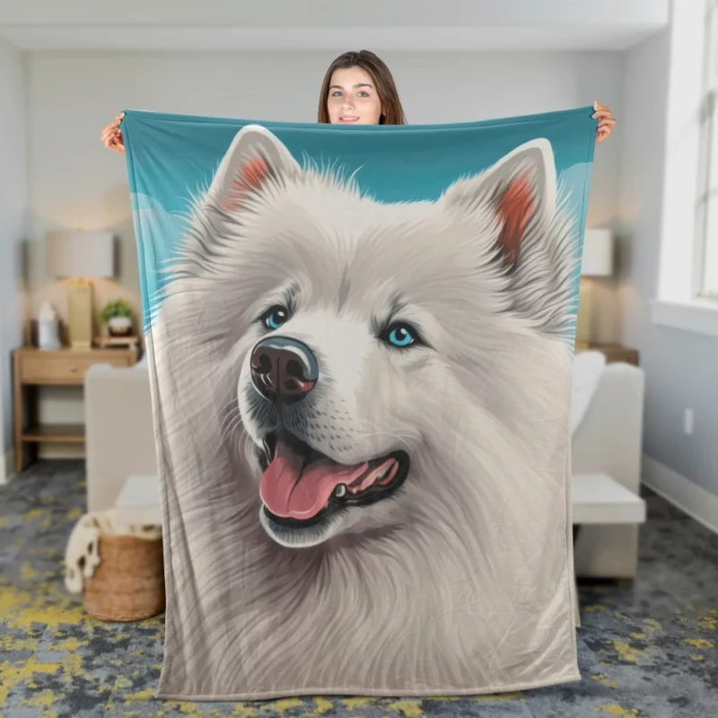 Cute Samoyed Dog Figurine Fleece Blanket 2