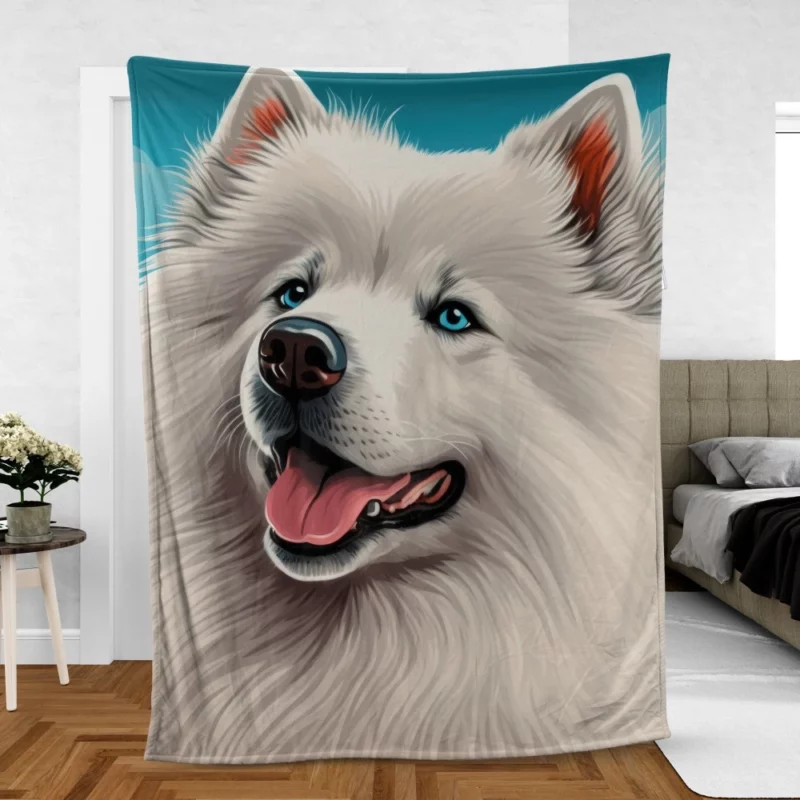 Cute Samoyed Dog Figurine Fleece Blanket