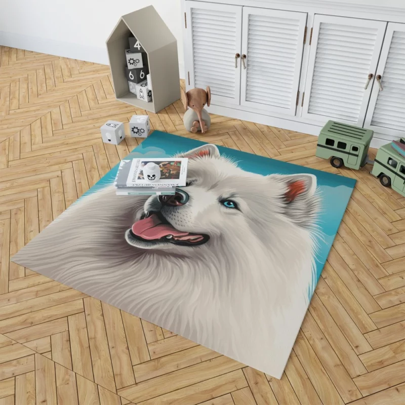 Cute Samoyed Dog Figurine Rug 1